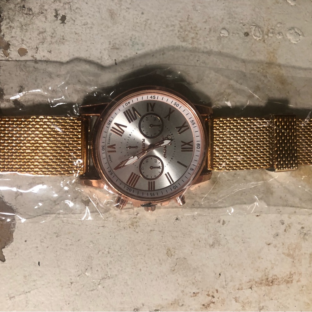 Men's Rose Gold Mesh Strap Watch - Classic Roman Dial